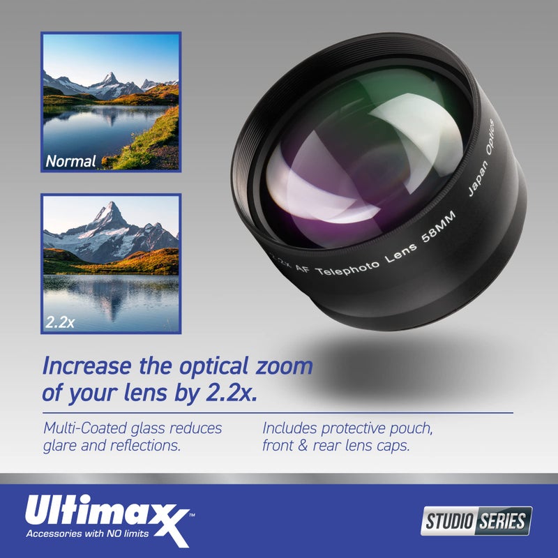 Ultimaxx 58MM Complete Lens Filter Accessory Kit with 58MM 2.2X Telephoto and .43x Wide Angle/Macro Lenses for: Canon EOS Rebel 9000D 800D 760D 750D 700D 1300D 1200D T100, 4000D, 3000D, 2000D & More - Image 3